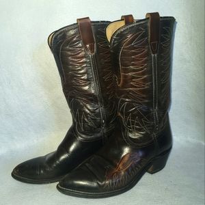 Mens Wrangler Dark Brown Cowboy Boots - Size 9D - Vintage Made in the USA